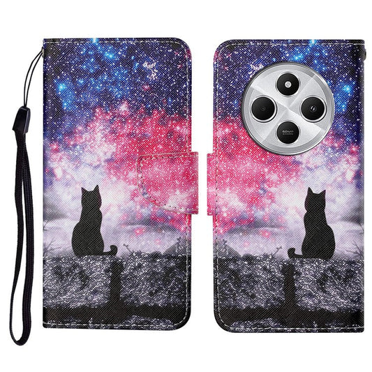 For Xiaomi Poco C75 4G / Redmi 14R 5G / 14C 4G Case Pattern Printing Protective Leather Folio Phone Cover - Galaxy Cat