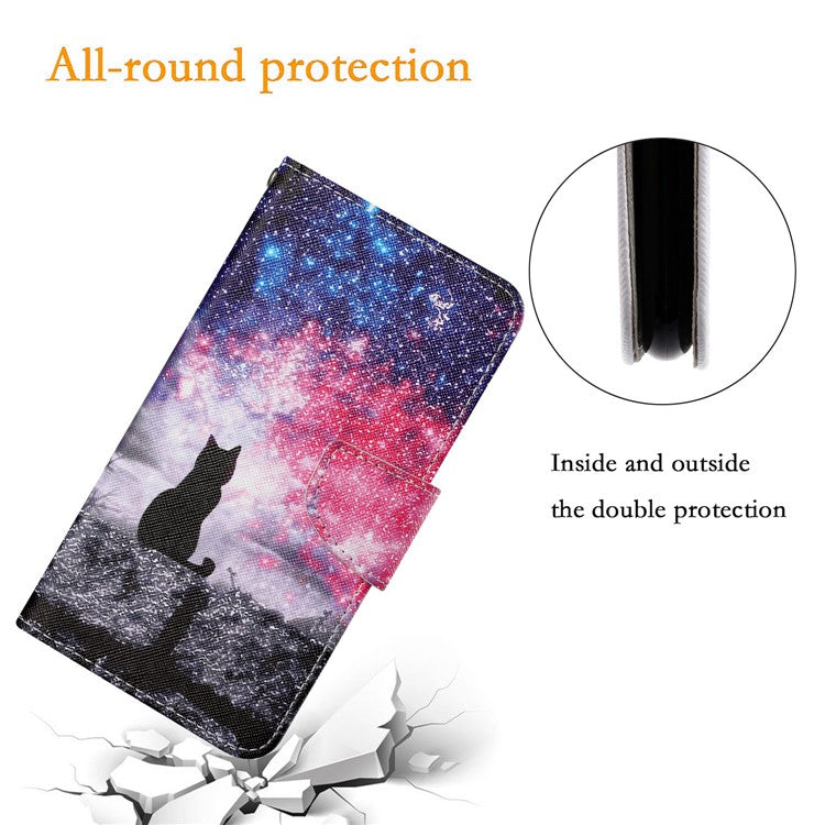 For Xiaomi Poco C75 4G / Redmi 14R 5G / 14C 4G Case Pattern Printing Protective Leather Folio Phone Cover - Galaxy Cat
