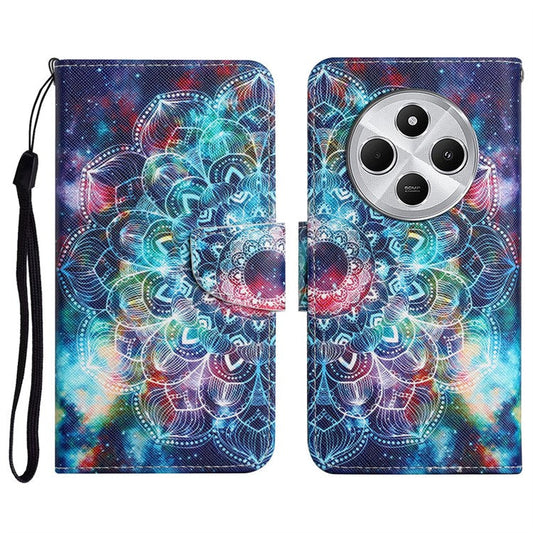 For Xiaomi Poco C75 4G / Redmi 14R 5G / 14C 4G Case Pattern Printing Protective Leather Folio Phone Cover - Galaxy Mandala