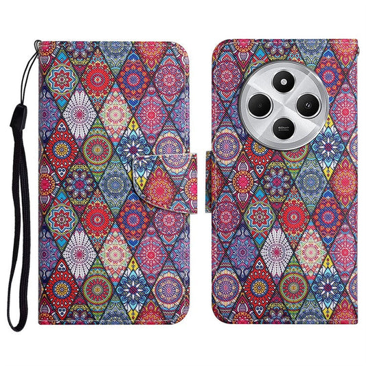 For Xiaomi Poco C75 4G / Redmi 14R 5G / 14C 4G Case Pattern Printing Protective Leather Folio Phone Cover - Rhombus Kaleidoscope