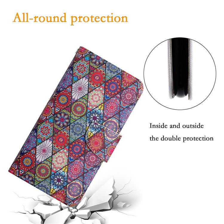 For Xiaomi Poco C75 4G / Redmi 14R 5G / 14C 4G Case Pattern Printing Protective Leather Folio Phone Cover - Rhombus Kaleidoscope