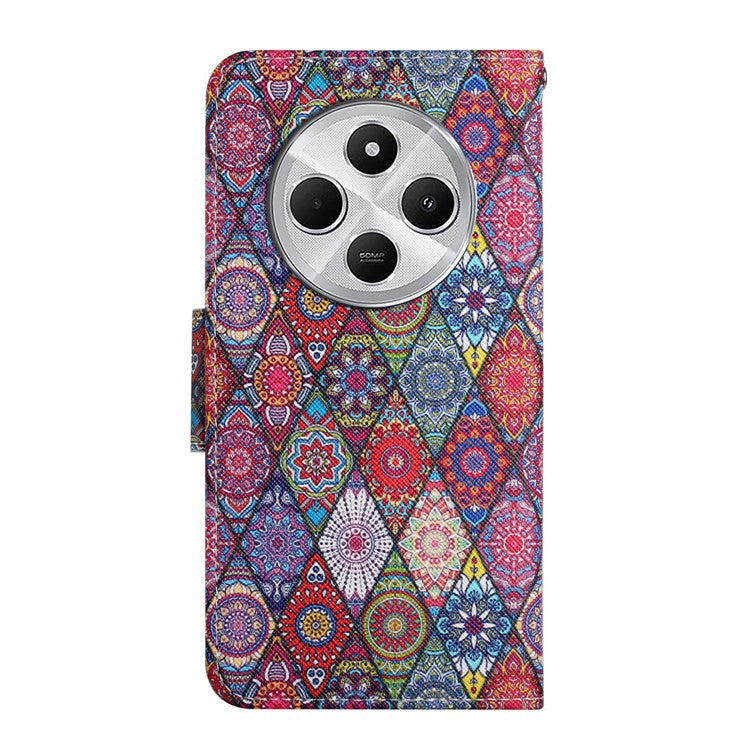 For Xiaomi Poco C75 4G / Redmi 14R 5G / 14C 4G Case Pattern Printing Protective Leather Folio Phone Cover - Rhombus Kaleidoscope