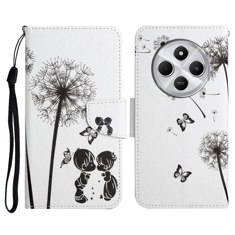 For Xiaomi Poco C75 4G / Redmi 14R 5G / 14C 4G Case Pattern Printing Protective Leather Folio Phone Cover - Dandelion