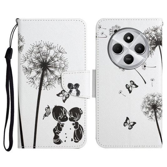 For Xiaomi Poco C75 4G / Redmi 14R 5G / 14C 4G Case Pattern Printing Protective Leather Folio Phone Cover - Dandelion