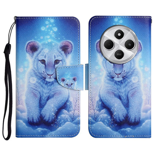 For Xiaomi Poco C75 4G / Redmi 14R 5G / 14C 4G Case Pattern Printing Protective Leather Folio Phone Cover - Little Leopard