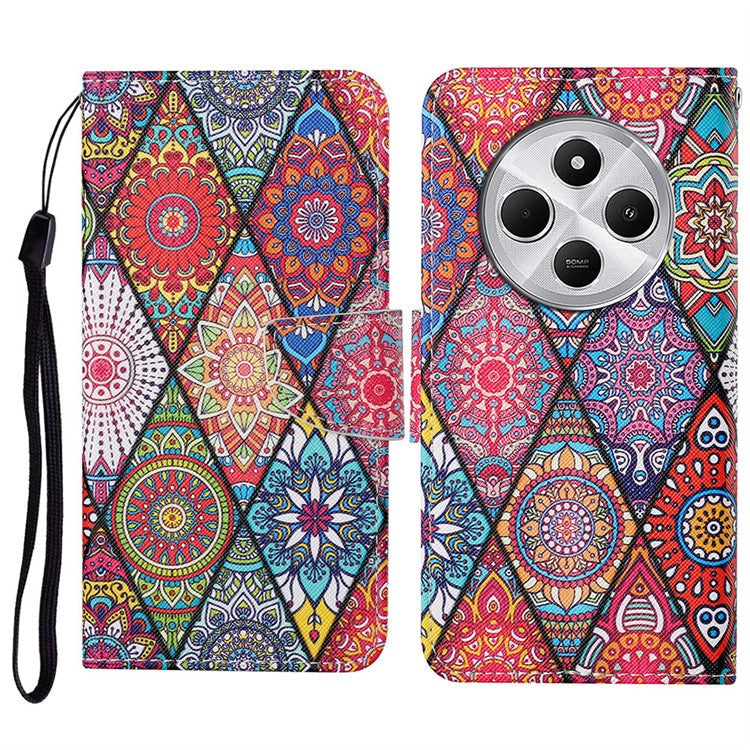 For Xiaomi Poco C75 4G / Redmi 14R 5G / 14C 4G Case Pattern Printing Protective Leather Folio Phone Cover - Rhombus Totem