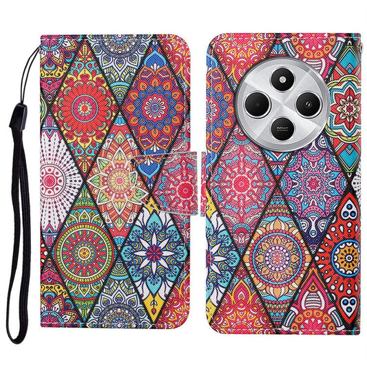 For Xiaomi Poco C75 4G / Redmi 14R 5G / 14C 4G Case Pattern Printing Protective Leather Folio Phone Cover - Rhombus Totem
