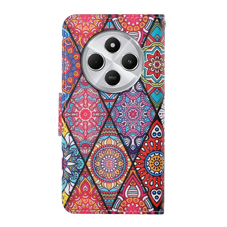 For Xiaomi Poco C75 4G / Redmi 14R 5G / 14C 4G Case Pattern Printing Protective Leather Folio Phone Cover - Rhombus Totem