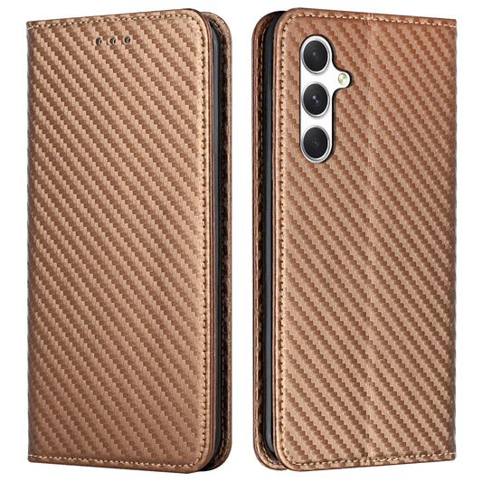 For Samsung Galaxy A16 5G / A16 4G Case Leather Flip Phone Cover Stand Strong Magnetic Closure - Brown