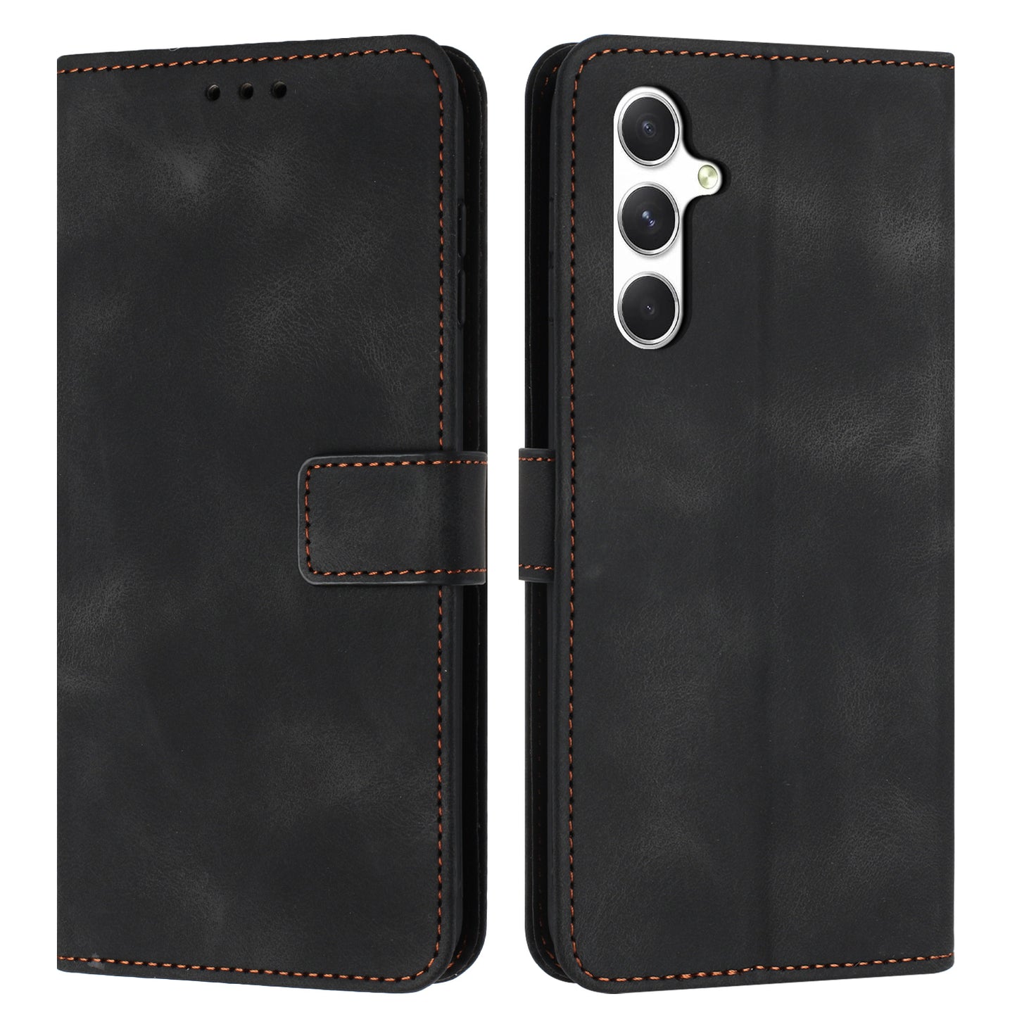 For Samsung Galaxy A16 5G / A16 4G Leather Case Solid Color Wallet Protective Phone Cover - Black