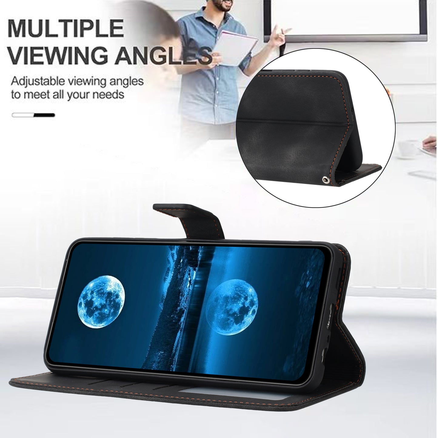 For Samsung Galaxy A16 5G / A16 4G Leather Case Solid Color Wallet Protective Phone Cover - Black