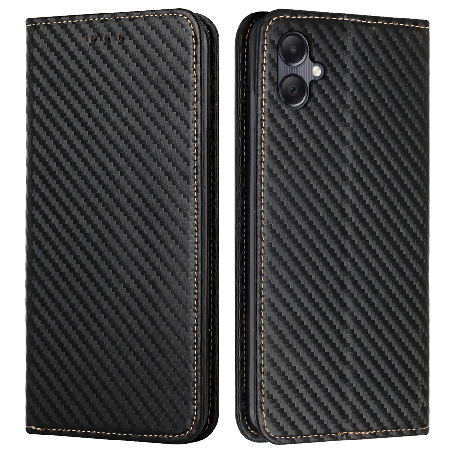 For Samsung Galaxy A06 Case Leather Flip Phone Cover Stand Strong Magnetic Closure - Black