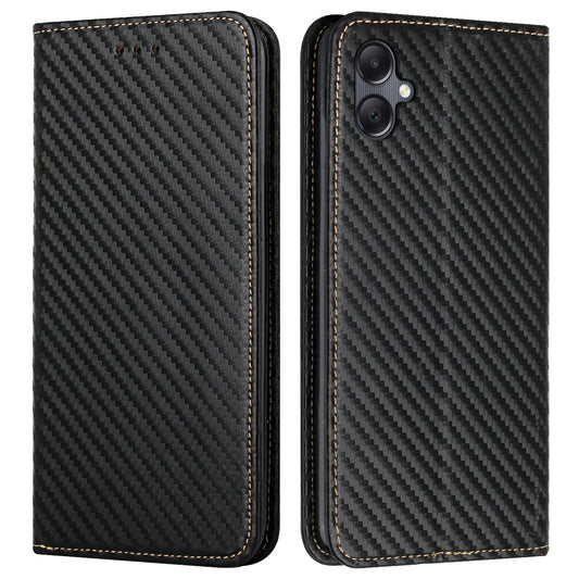 For Samsung Galaxy A06 Case Leather Flip Phone Cover Stand Strong Magnetic Closure - Black