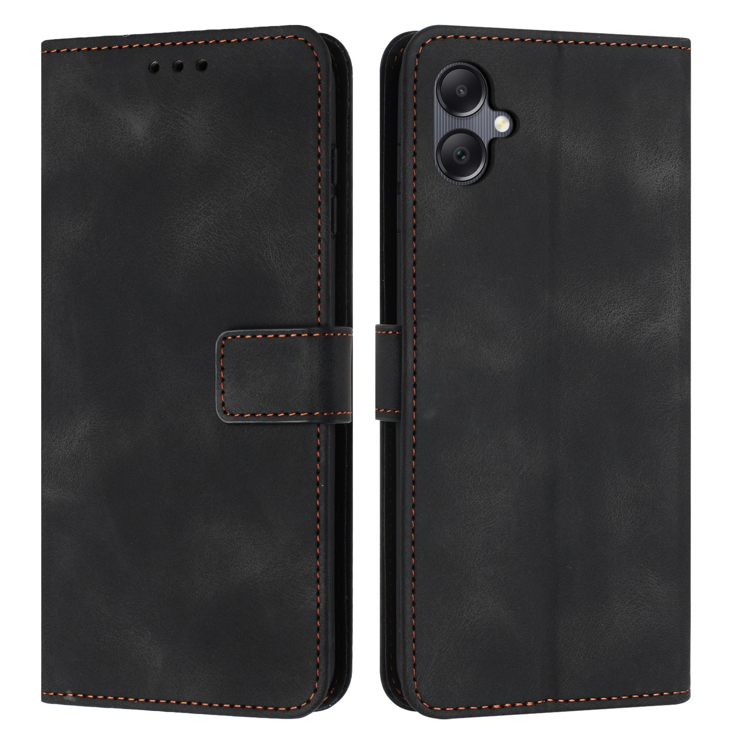 For Samsung Galaxy A06 Leather Case Solid Color Wallet Protective Phone Cover - Black