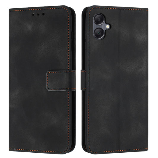 For Samsung Galaxy A06 Leather Case Solid Color Wallet Protective Phone Cover - Black