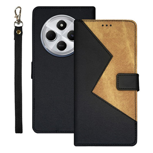 IDEWEI For Xiaomi Poco C75 4G / Redmi 14R 5G / 14C 4G Case Card Slots Splicing Color Leather Phone Cover - Black