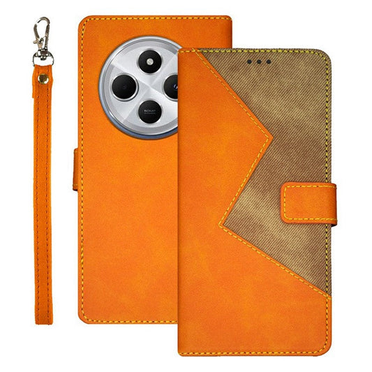 IDEWEI For Xiaomi Poco C75 4G / Redmi 14R 5G / 14C 4G Case Card Slots Splicing Color Leather Phone Cover - Orange