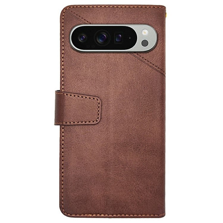 IDEWEI For Google Pixel 9 Pro XL Wallet Phone Case Calf Texture Stand Leather Cover - Brown