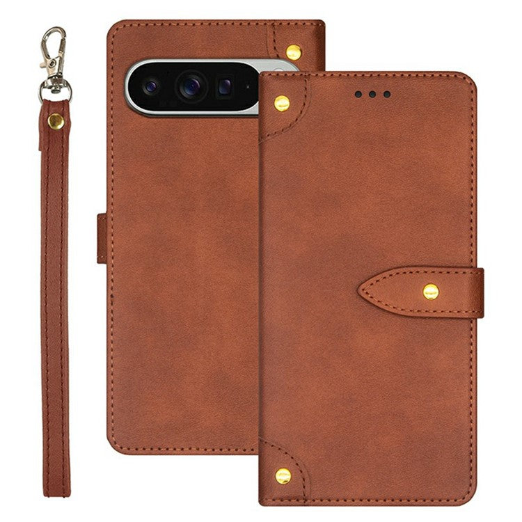 IDEWEI For Google Pixel 9 Pro XL Stand Case PU Leather Phone Cover with Card Slots - Brown