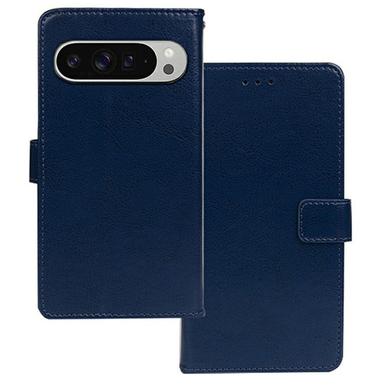 IDEWEI For Google Pixel 9 Pro XL Phone Case Card Slots Leather Cover Crazy Horse Texture - Blue
