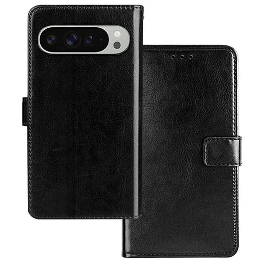 IDEWEI For Google Pixel 9 Pro XL Phone Case Card Slots Leather Cover Crazy Horse Texture - Black