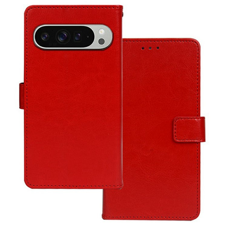 IDEWEI For Google Pixel 9 Pro XL Phone Case Card Slots Leather Cover Crazy Horse Texture - Red