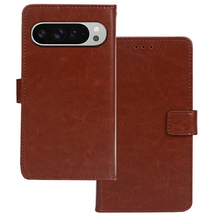 IDEWEI For Google Pixel 9 Pro XL Phone Case Card Slots Leather Cover Crazy Horse Texture - Brown