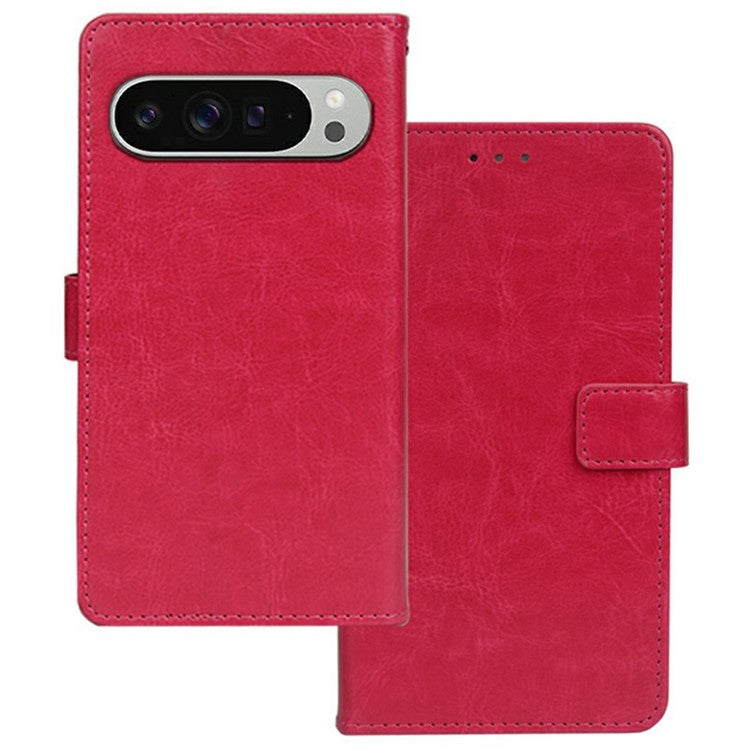 IDEWEI For Google Pixel 9 Pro XL Phone Case Card Slots Leather Cover Crazy Horse Texture - Rose