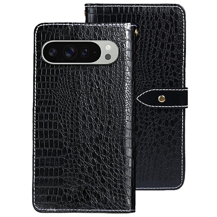IDEWEI For Google Pixel 9 Pro XL Case Crocodile Texture PU Leather Flip Phone Cover - Black