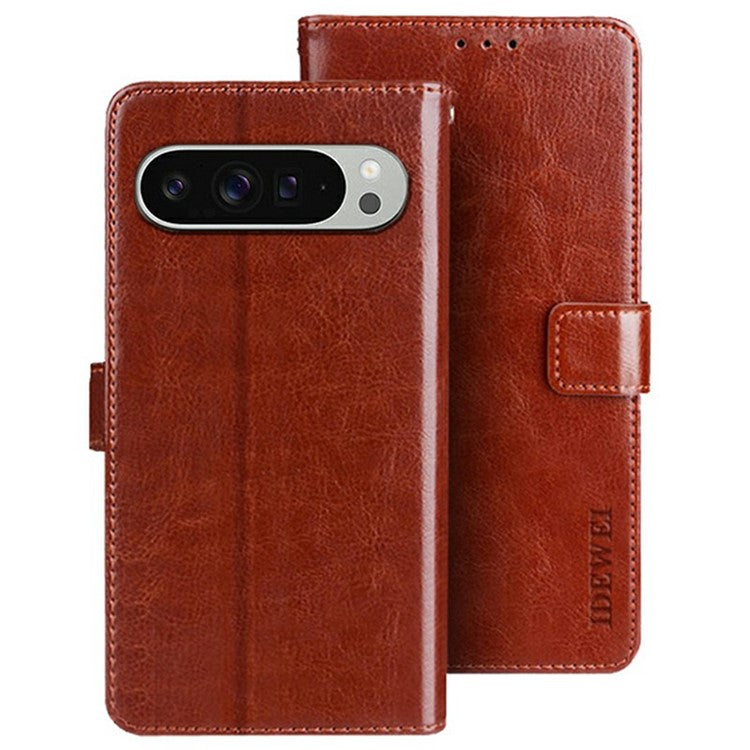 IDEWEI For Google Pixel 9 Pro XL Stand Case Crazy Horse Texture Leather Phone Cover - Brown