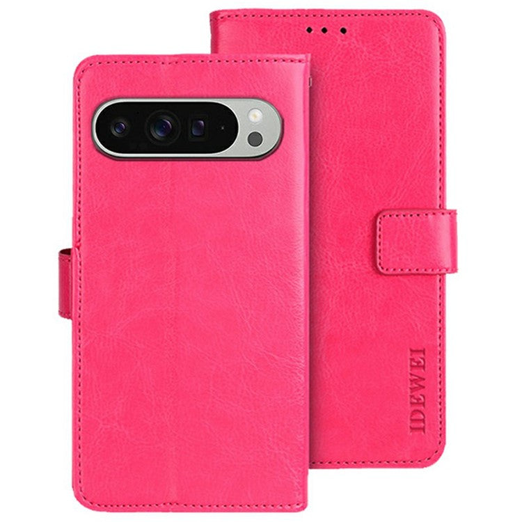 IDEWEI For Google Pixel 9 Pro XL Stand Case Crazy Horse Texture Leather Phone Cover - Rose