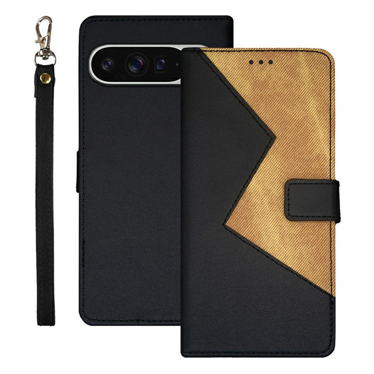 IDEWEI For Google Pixel 9 Pro XL Case Card Slots Splicing Color Leather Phone Cover - Black