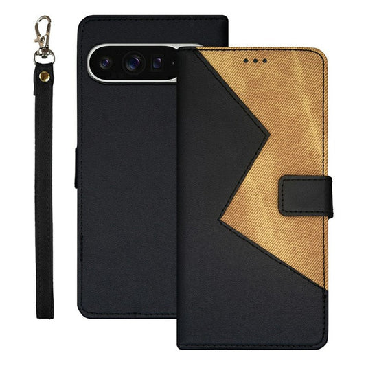 IDEWEI For Google Pixel 9 Pro XL Case Card Slots Splicing Color Leather Phone Cover - Black