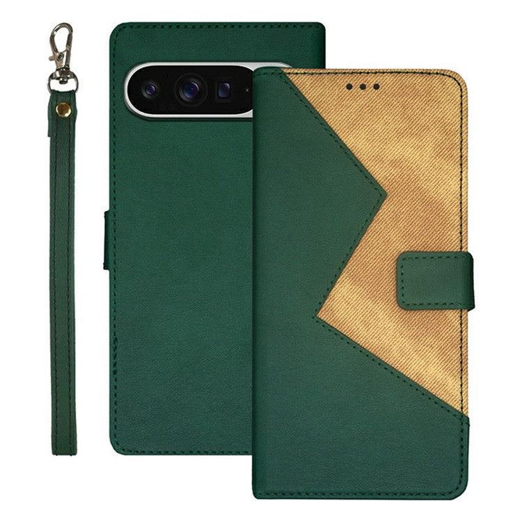 IDEWEI For Google Pixel 9 Pro XL Case Card Slots Splicing Color Leather Phone Cover - Green