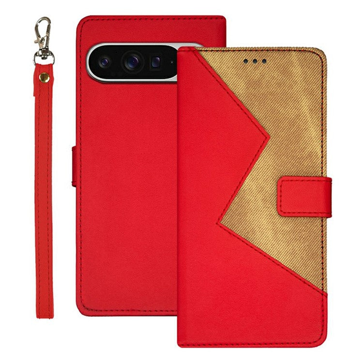IDEWEI For Google Pixel 9 Pro XL Case Card Slots Splicing Color Leather Phone Cover - Red