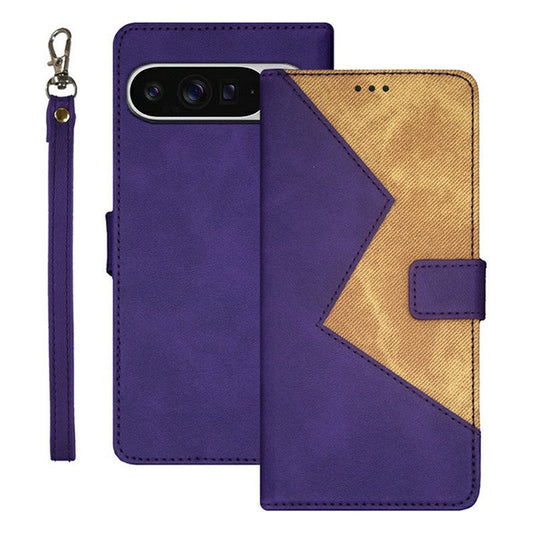 IDEWEI For Google Pixel 9 Pro XL Case Card Slots Splicing Color Leather Phone Cover - Purple