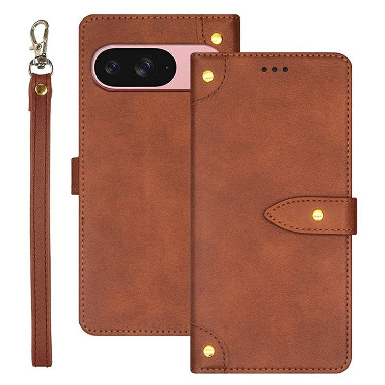 IDEWEI For Google Pixel 9 / 9 Pro Stand Case PU Leather Phone Cover with Card Slots - Brown