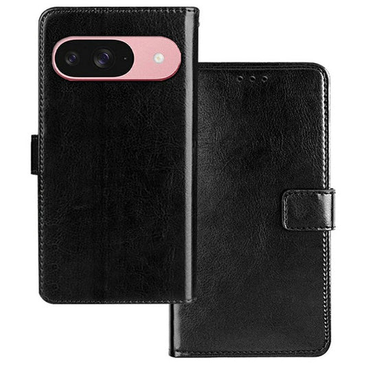 IDEWEI For Google Pixel 9 / 9 Pro Phone Case Card Slots Leather Cover Crazy Horse Texture - Black