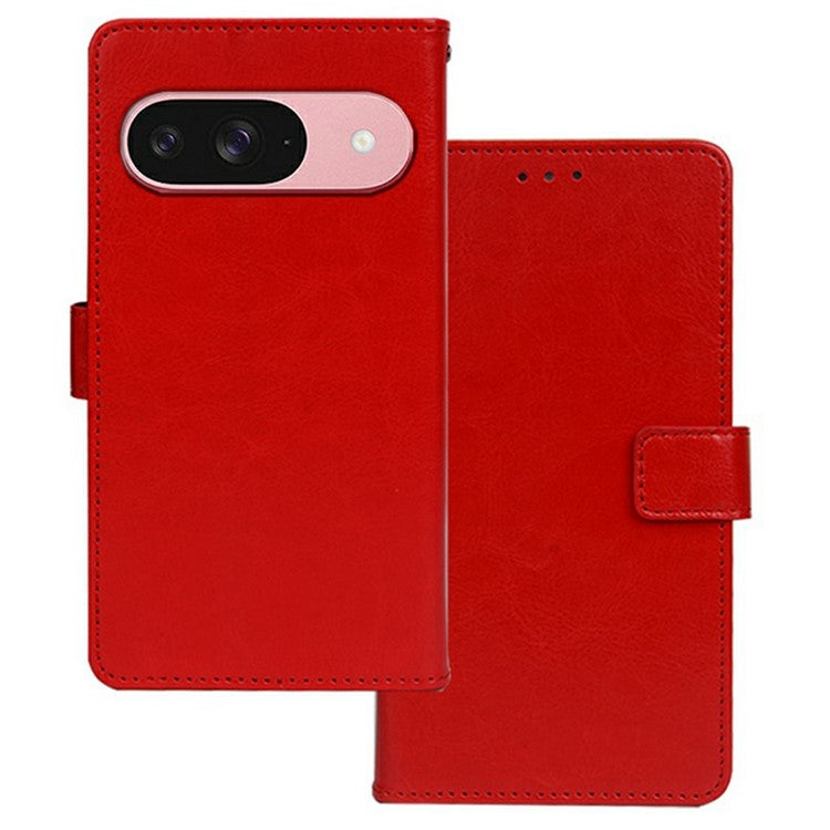 IDEWEI For Google Pixel 9 / 9 Pro Phone Case Card Slots Leather Cover Crazy Horse Texture - Red