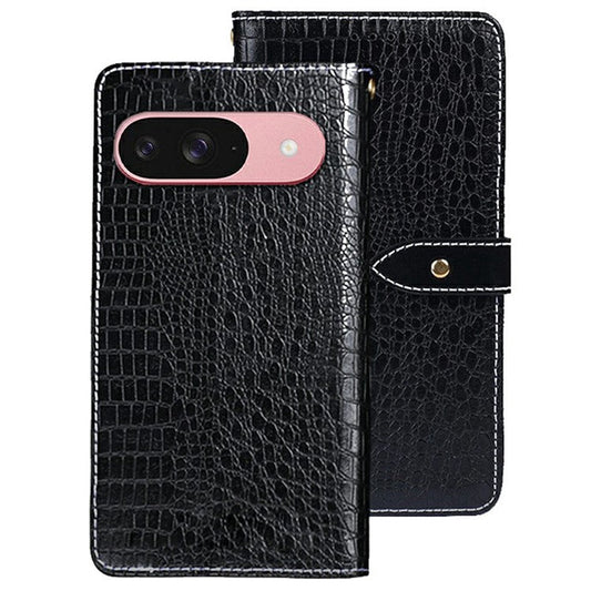 IDEWEI For Google Pixel 9 Pro  /  Pixel 9 Case Crocodile Texture PU Leather Flip Phone Cover - Black