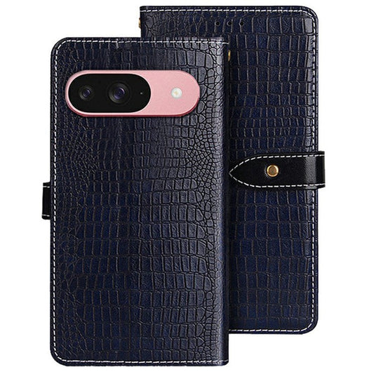 IDEWEI For Google Pixel 9 Pro  /  Pixel 9 Case Crocodile Texture PU Leather Flip Phone Cover - Blue