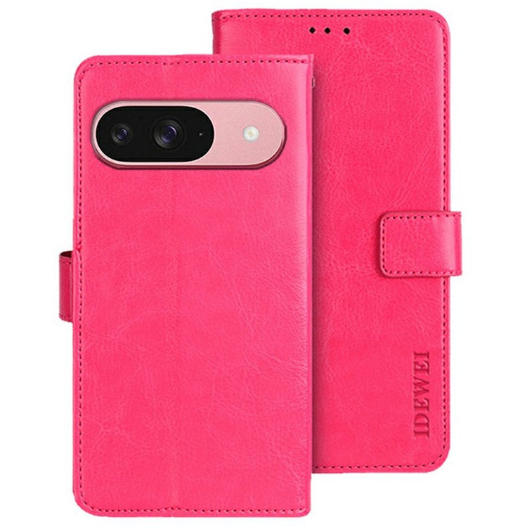IDEWEI For Google Pixel 9 / 9 Pro Stand Case Crazy Horse Texture Leather Phone Cover - Rose