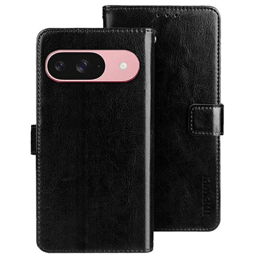 IDEWEI For Google Pixel 9 / 9 Pro Stand Case Crazy Horse Texture Leather Phone Cover - Black