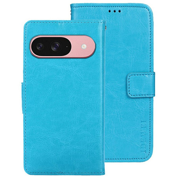 IDEWEI For Google Pixel 9 / 9 Pro Stand Case Crazy Horse Texture Leather Phone Cover - Sky Blue