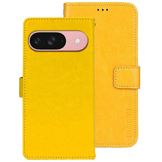 IDEWEI For Google Pixel 9 / 9 Pro Stand Case Crazy Horse Texture Leather Phone Cover - Yellow