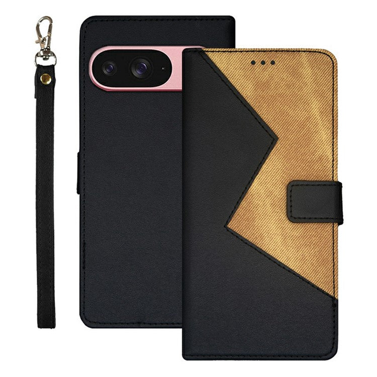 IDEWEI For Google Pixel 9 / 9 Pro Case Card Slots Splicing Color Leather Phone Cover - Black