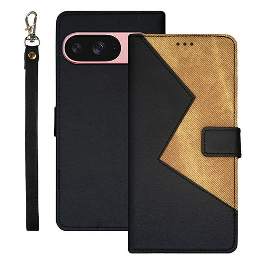 IDEWEI For Google Pixel 9 / 9 Pro Case Card Slots Splicing Color Leather Phone Cover - Black