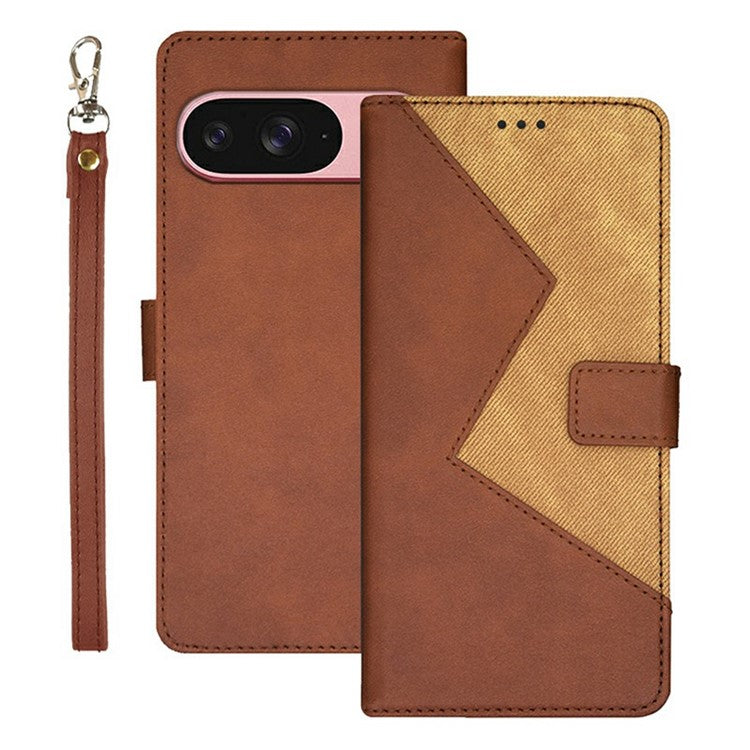 IDEWEI For Google Pixel 9 / 9 Pro Case Card Slots Splicing Color Leather Phone Cover - Brown