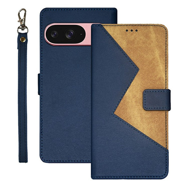 IDEWEI For Google Pixel 9 / 9 Pro Case Card Slots Splicing Color Leather Phone Cover - Blue