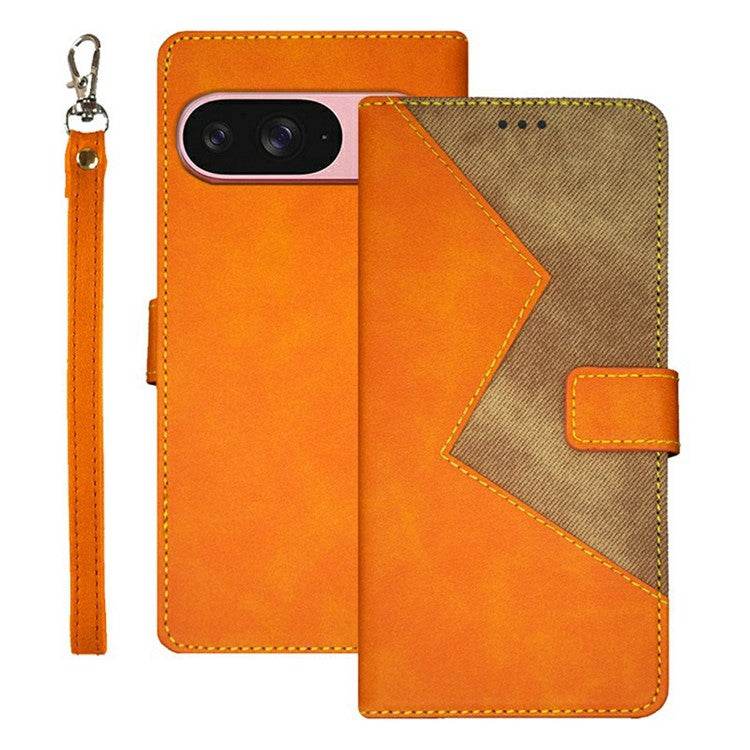 IDEWEI For Google Pixel 9 / 9 Pro Case Card Slots Splicing Color Leather Phone Cover - Orange